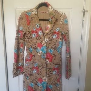 XS Johnny Was Floral Embroidered Khaki Trench Coat
